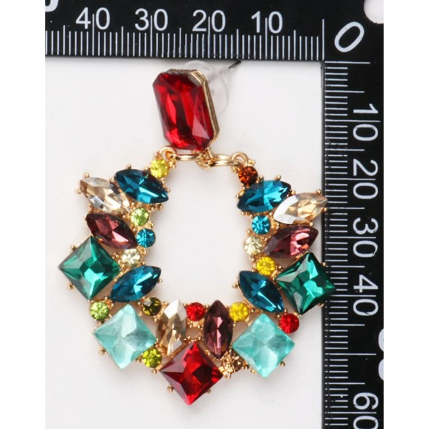 Goddess Red and Blue Rhinestone Statement Earrings
