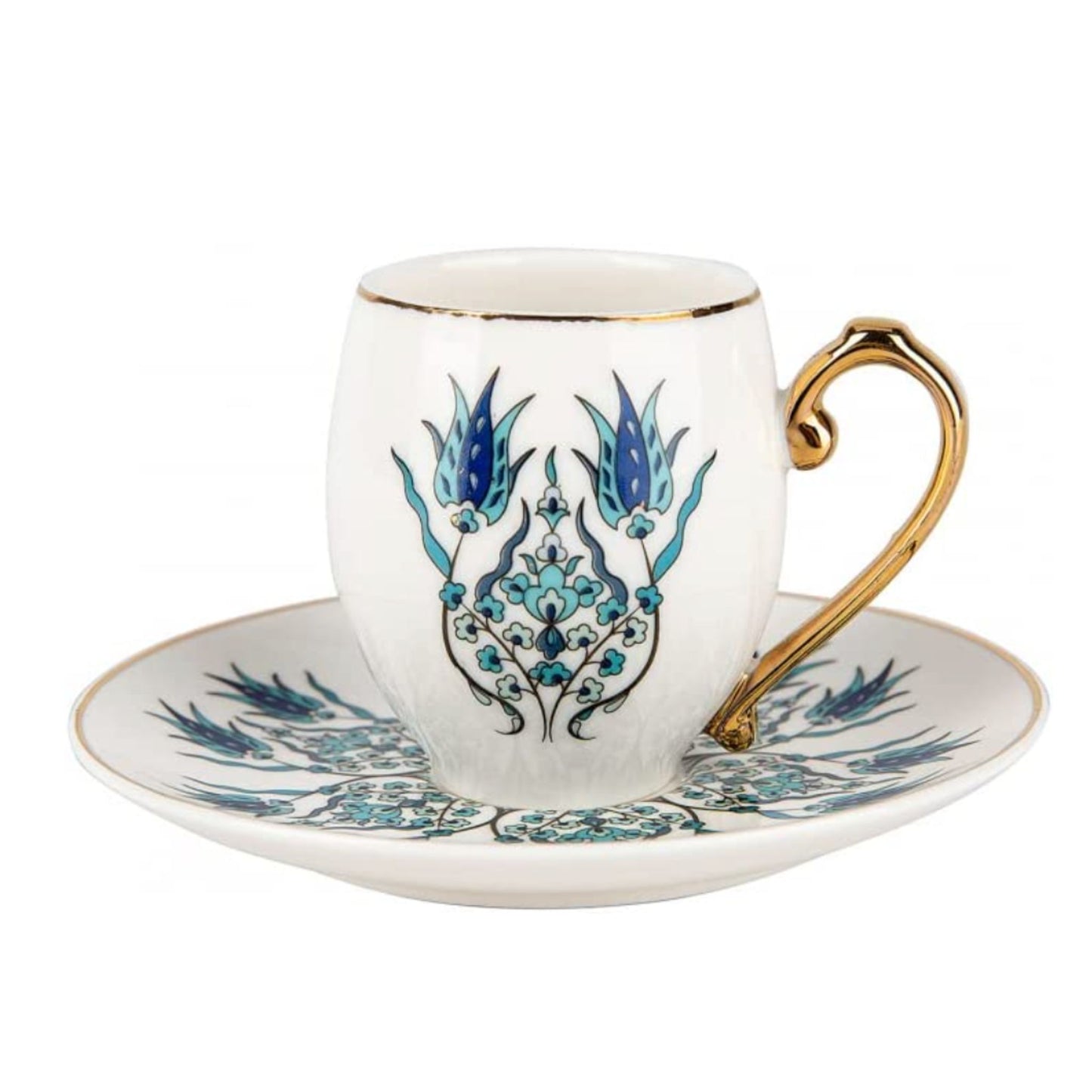 Evil Eye Inspired Cup & Saucer, Blue & White, Set of 2