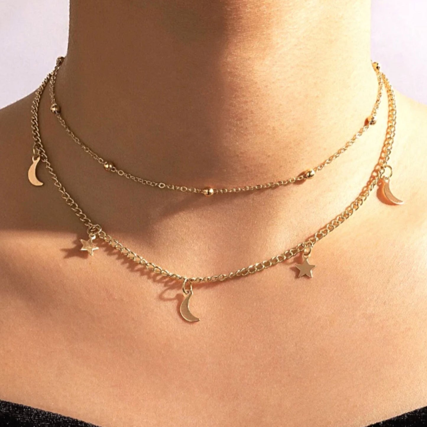 Celestial Moon and Star Charm Choker Necklace.