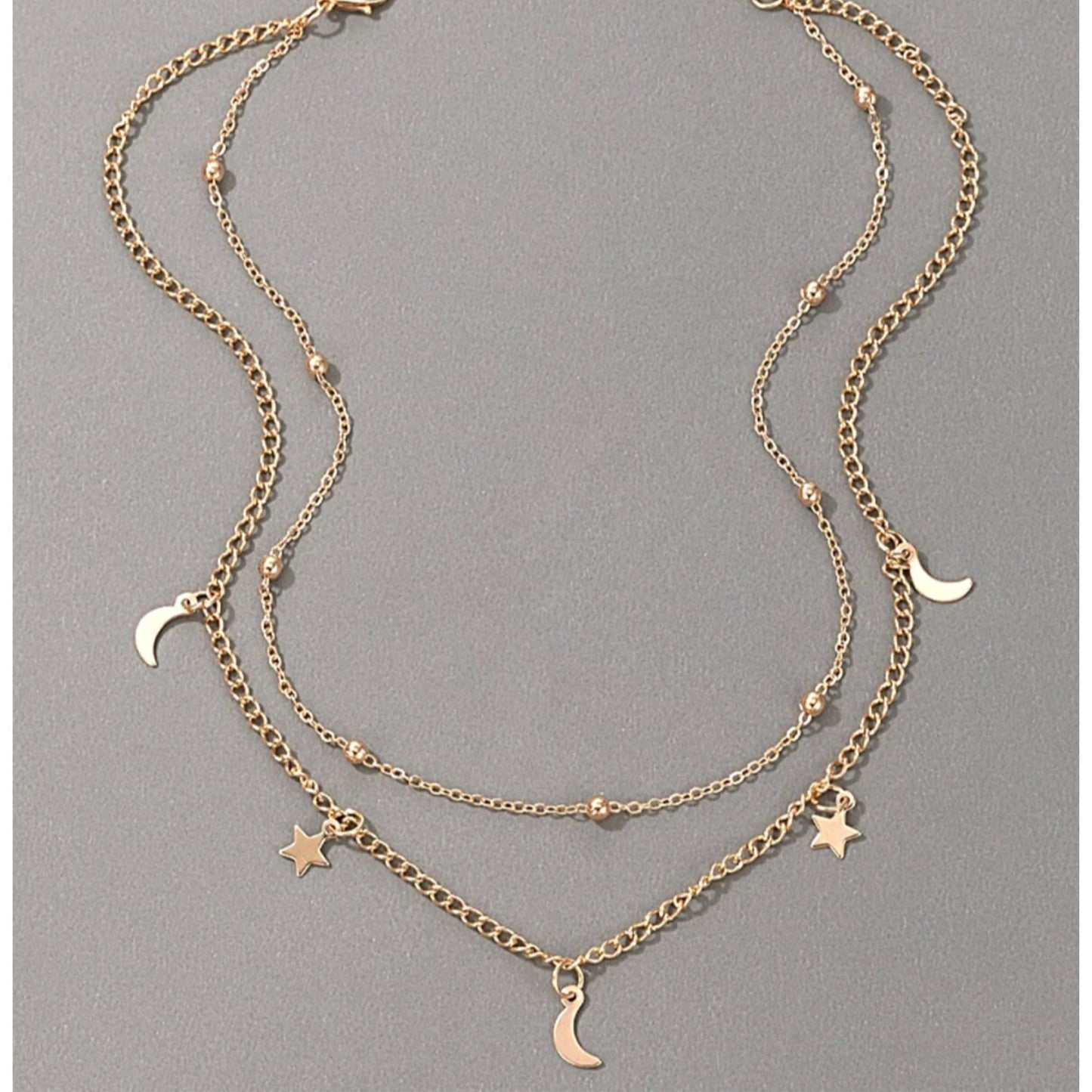 Celestial Moon and Star Charm Choker Necklace.