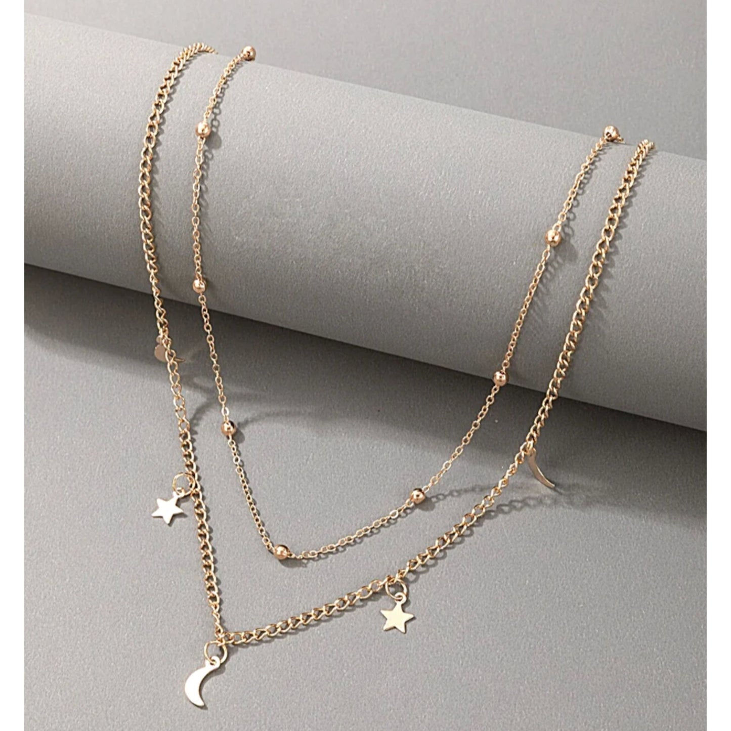 Celestial Moon and Star Charm Choker Necklace.