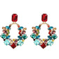 Goddess Red and Blue Rhinestone Statement Earrings