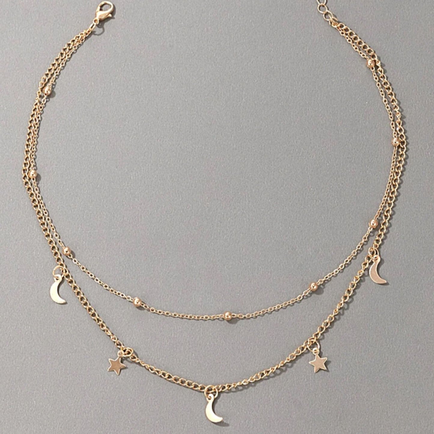 Celestial Moon and Star Charm Choker Necklace.